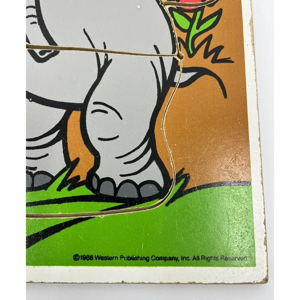 Vintage Playskool Saggy Baggy Elephant Wood Frame Tray Puzzle 9 Pieces USA 1988